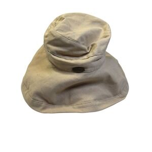 Scala Beige Wide Brim Sun Hat Cotton Canvas Adjustable Drawstring Casual Beach‎